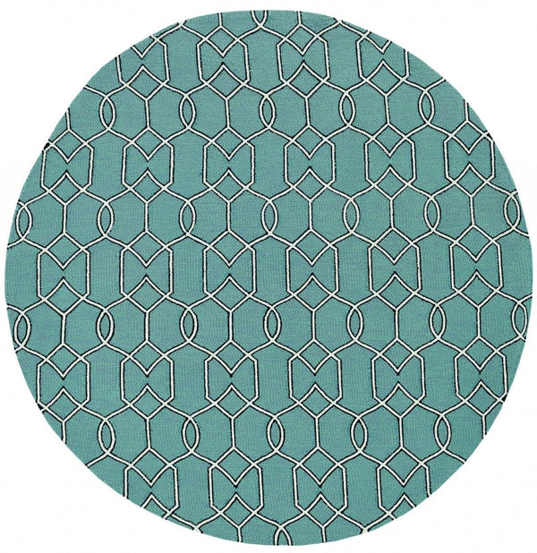 HomeRoots 7' Vibrant Green Moroccan Indoor Outdoor Area Rug - Durable, Stylish Quatrefoil Design for Any Space 7' Round 354097