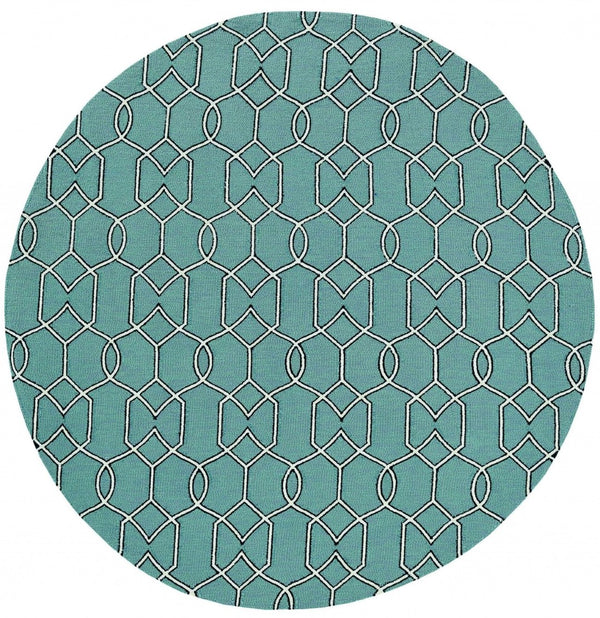 HomeRoots 7' Vibrant Green Moroccan Indoor Outdoor Area Rug - Durable, Stylish Quatrefoil Design for Any Space 7' Round 354097