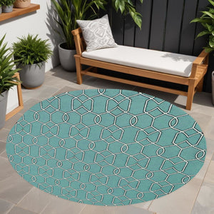 HomeRoots 7' Vibrant Green Moroccan Indoor Outdoor Area Rug - Durable, Stylish Quatrefoil Design for Any Space 7' Round 354097