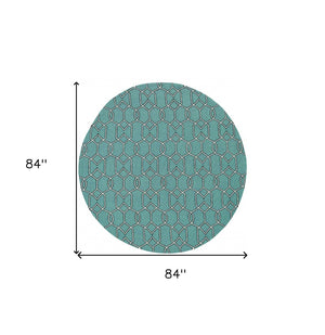 HomeRoots 7' Vibrant Green Moroccan Indoor Outdoor Area Rug - Durable, Stylish Quatrefoil Design for Any Space 7' Round 354097
