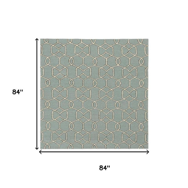 HomeRoots 5' Contemporary Green and Ivory Geometric Hand-Hooked Area Rug for Modern Living Spaces 7' X 7' 354098