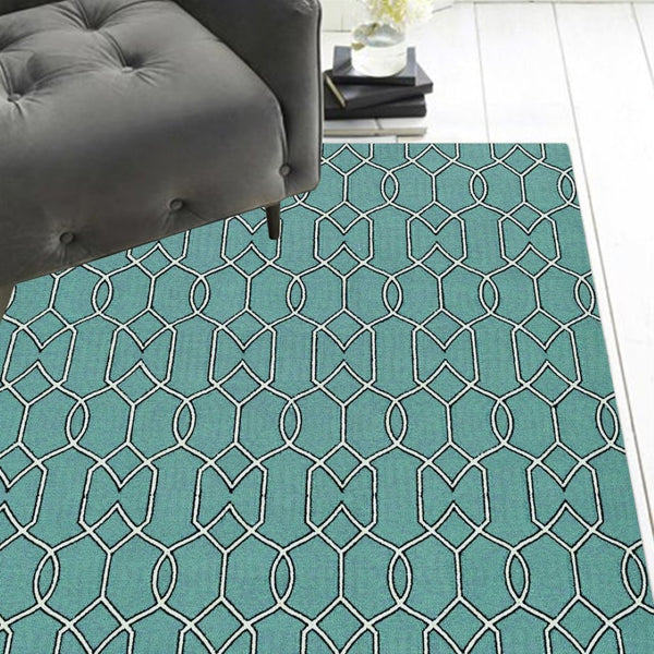 HomeRoots 5' Contemporary Green and Ivory Geometric Hand-Hooked Area Rug for Modern Living Spaces 7' X 7' 354098
