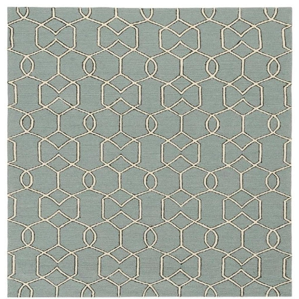 HomeRoots 5' Contemporary Green and Ivory Geometric Hand-Hooked Area Rug for Modern Living Spaces 7' X 7' 354098