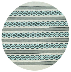 HomeRoots 5' Handmade Abstract Area Rug in Ivory and Blue - Stylish, Durable Design for Indoor & Outdoor Use 7' Round 354099