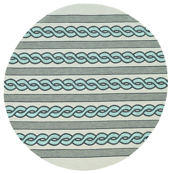 HomeRoots 5' Handmade Abstract Area Rug in Ivory and Blue - Stylish, Durable Design for Indoor & Outdoor Use 7' Round 354099