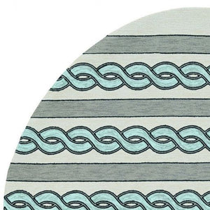 HomeRoots 5' Handmade Abstract Area Rug in Ivory and Blue - Stylish, Durable Design for Indoor & Outdoor Use 7' Round 354099