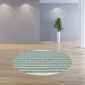 HomeRoots 5' Handmade Abstract Area Rug in Ivory and Blue - Stylish, Durable Design for Indoor & Outdoor Use 7' Round 354099
