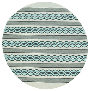 HomeRoots 5' Handmade Abstract Area Rug in Ivory and Blue - Stylish, Durable Design for Indoor & Outdoor Use 7' Round 354099