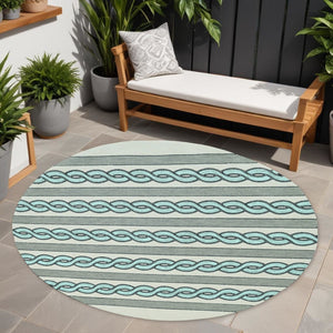 HomeRoots 5' Handmade Abstract Area Rug in Ivory and Blue - Stylish, Durable Design for Indoor & Outdoor Use 7' Round 354099