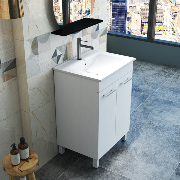 English Elm 24-Inch Modern Bathroom Vanity & Sink Combo – Space-Saving, Soft-Close Doors, Adjustable Shelf & Glossy Finish W3151S00028