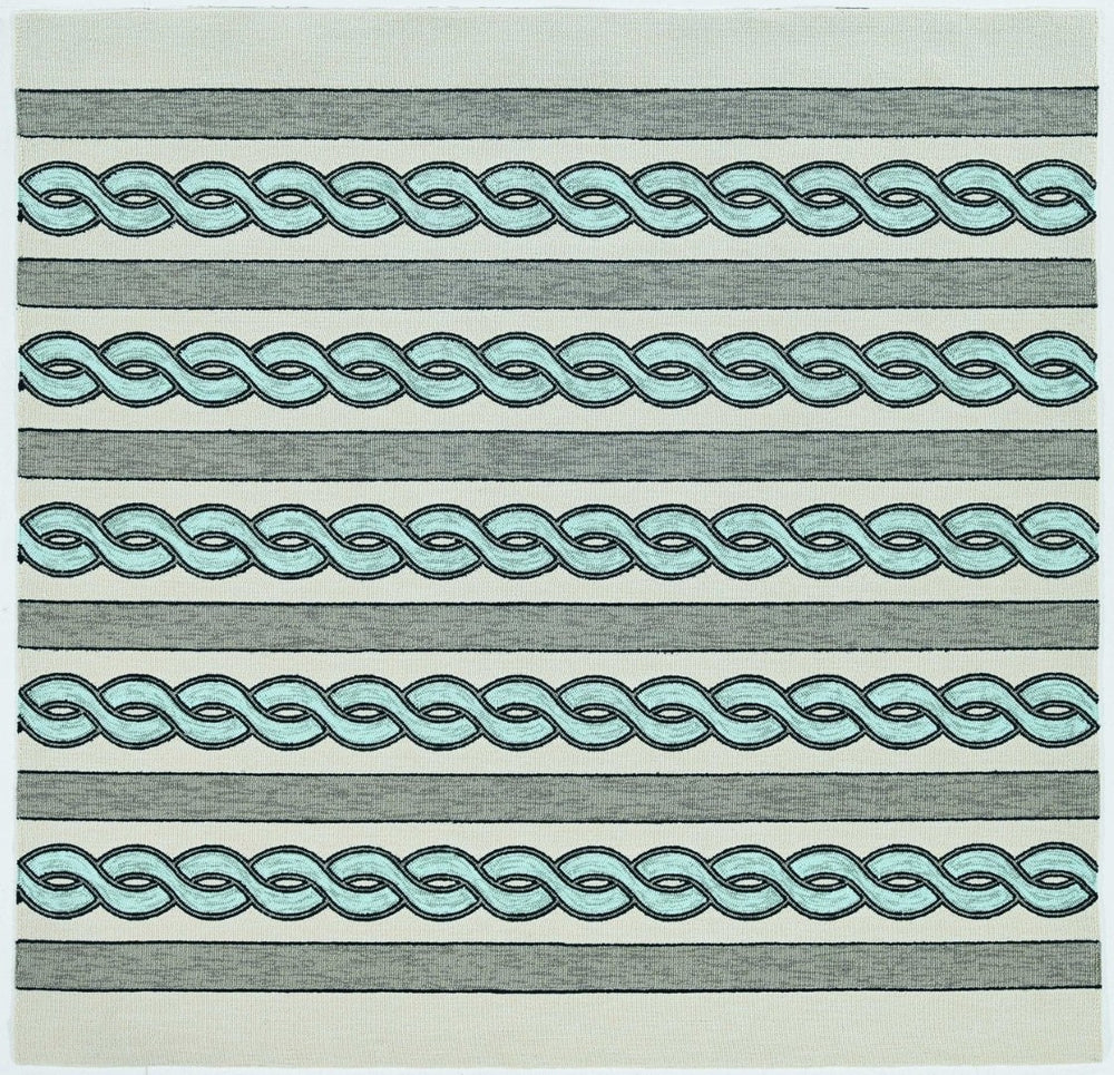 HomeRoots 6' Hand-Hooked Geometric Area Rug in Ivory, Light Blue & Gray - Durable, Stylish & Versatile Design 7' X 7' 354100