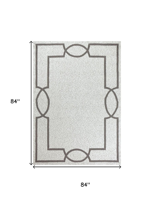HomeRoots 7' Contemporary Oatmeal Ivory Geometric Hand-Hooked Area Rug for Modern Living Spaces and Decor 7' X 7' 354106
