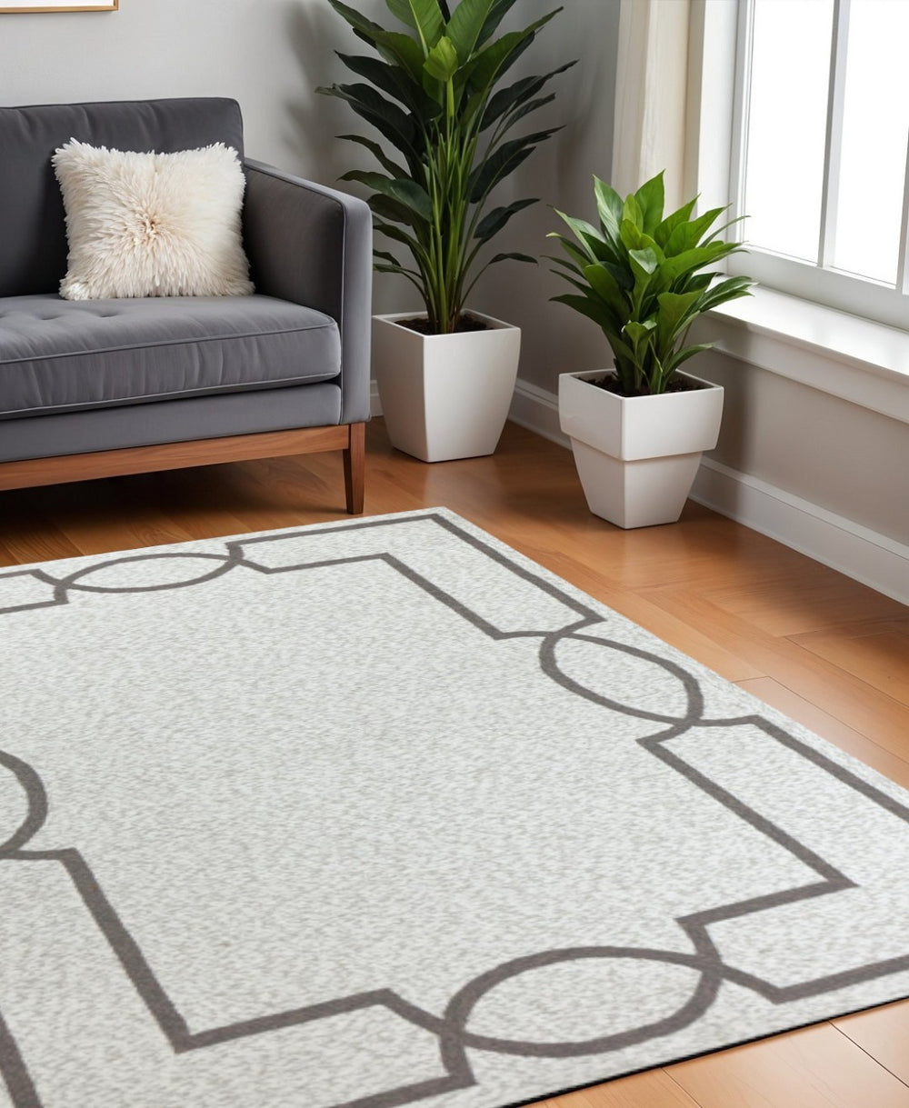 HomeRoots 7' Contemporary Oatmeal Ivory Geometric Hand-Hooked Area Rug for Modern Living Spaces and Decor 7' X 7' 354106