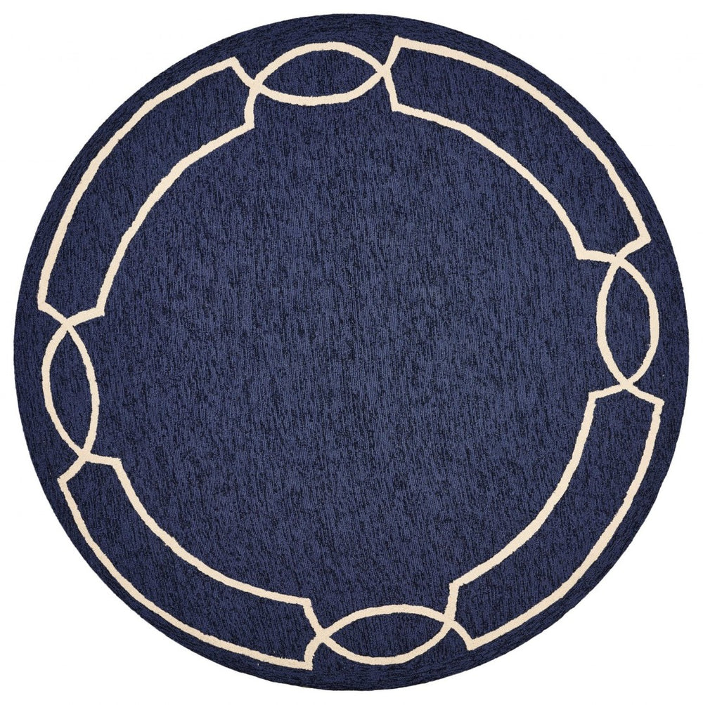 HomeRoots 7' Blue and Ivory Geometric Handmade Area Rug for Indoor and Outdoor Spaces, Durable & Stylish 7' Round Round 354107