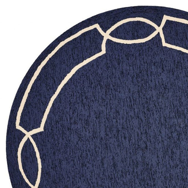 HomeRoots 7' Blue and Ivory Geometric Handmade Area Rug for Indoor and Outdoor Spaces, Durable & Stylish 7' Round Round 354107