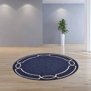 HomeRoots 7' Blue and Ivory Geometric Handmade Area Rug for Indoor and Outdoor Spaces, Durable & Stylish 7' Round Round 354107