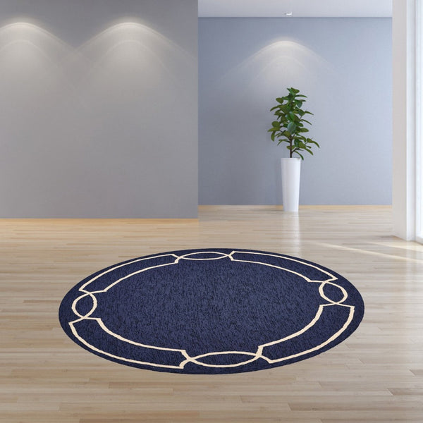 HomeRoots 7' Blue and Ivory Geometric Handmade Area Rug for Indoor and Outdoor Spaces, Durable & Stylish 7' Round Round 354107