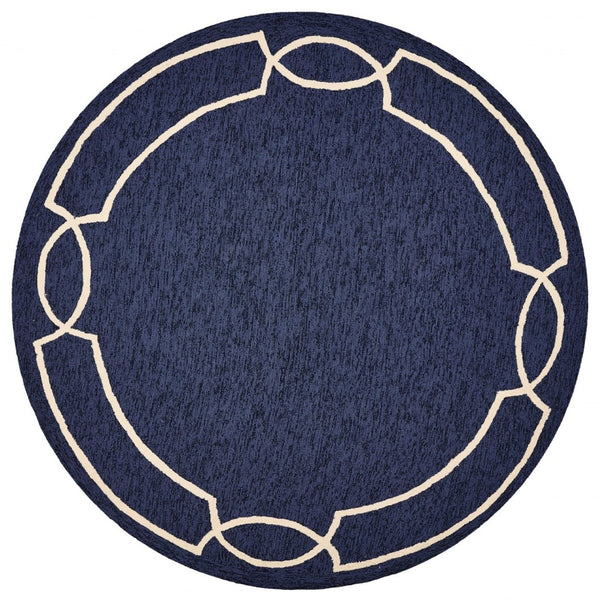 HomeRoots 7' Blue and Ivory Geometric Handmade Area Rug for Indoor and Outdoor Spaces, Durable & Stylish 7' Round Round 354107