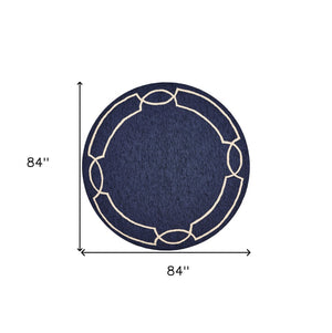 HomeRoots 7' Blue and Ivory Geometric Handmade Area Rug for Indoor and Outdoor Spaces, Durable & Stylish 7' Round Round 354107