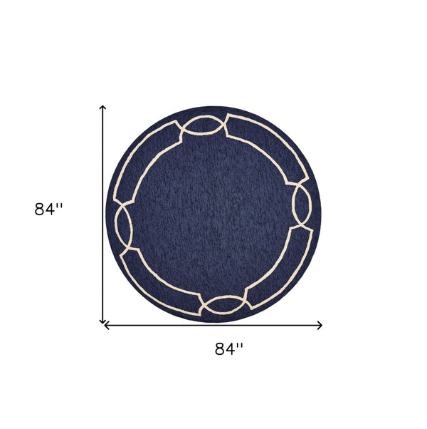 HomeRoots 7' Blue and Ivory Geometric Handmade Area Rug for Indoor and Outdoor Spaces, Durable & Stylish 7' Round Round 354107