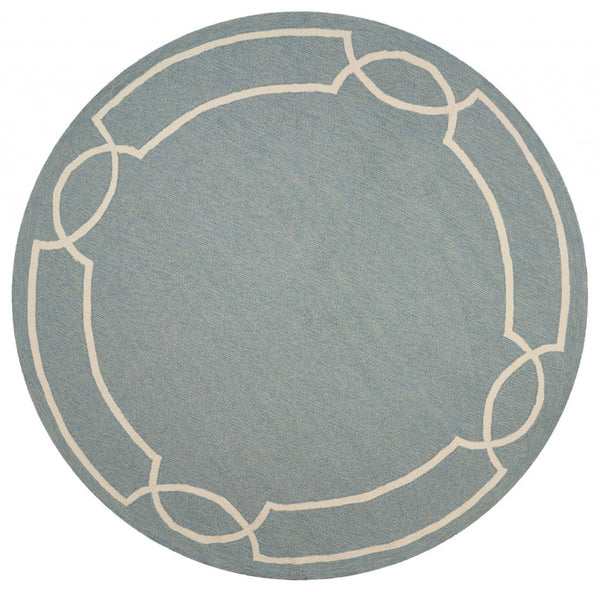 HomeRoots 7' Sky Blue and Ivory Geometric Handmade Area Rug for Indoor and Outdoor Spaces – Stylish & Durable 7' Round Round 354109
