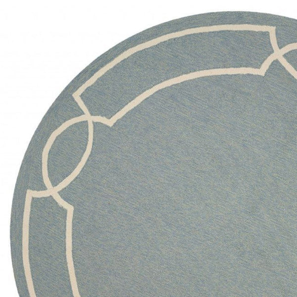 HomeRoots 7' Sky Blue and Ivory Geometric Handmade Area Rug for Indoor and Outdoor Spaces – Stylish & Durable 7' Round Round 354109