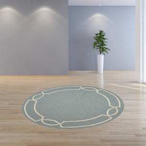 HomeRoots 7' Sky Blue and Ivory Geometric Handmade Area Rug for Indoor and Outdoor Spaces – Stylish & Durable 7' Round Round 354109