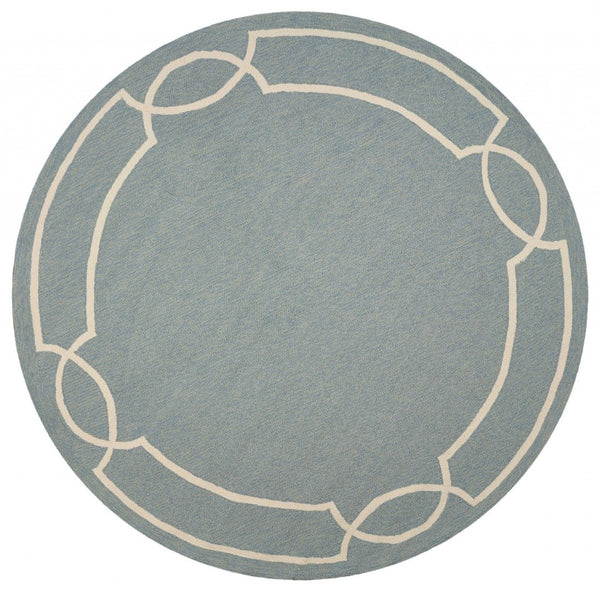 HomeRoots 7' Sky Blue and Ivory Geometric Handmade Area Rug for Indoor and Outdoor Spaces – Stylish & Durable 7' Round Round 354109