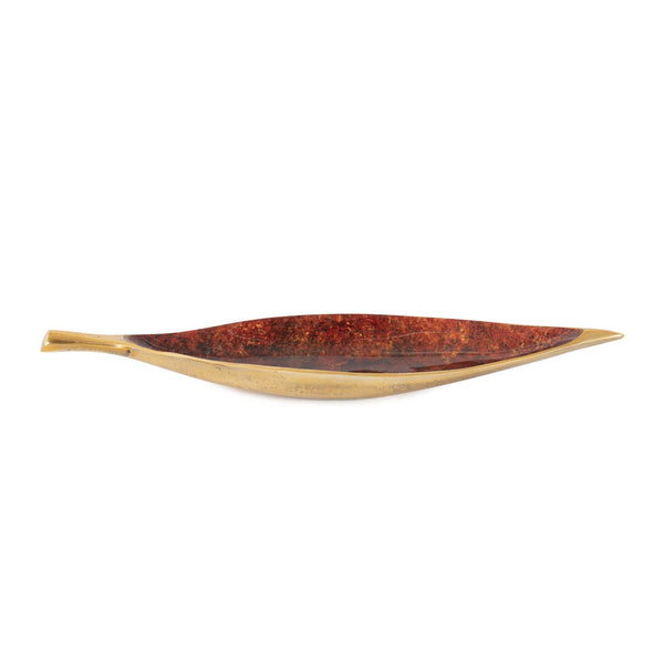 Howard Elliott Sharma Crimson Gold Shallow Leaf Bowl - Captivating Fusion Of Dynamic Lava Hues And Opulent Accents Red Aluminum 35411-howard-elliott