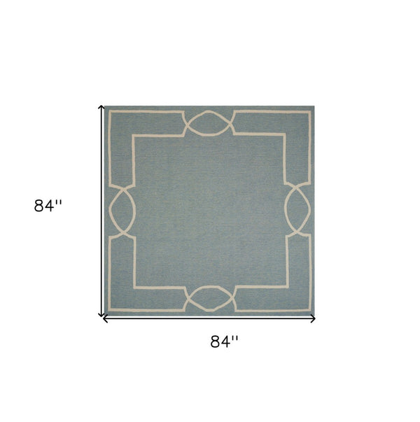 HomeRoots 7' Blue and Ivory Geometric Hand Hooked Area Rug - Modern Artistry for Stylish Spaces and Durability 7' X 7' 354110