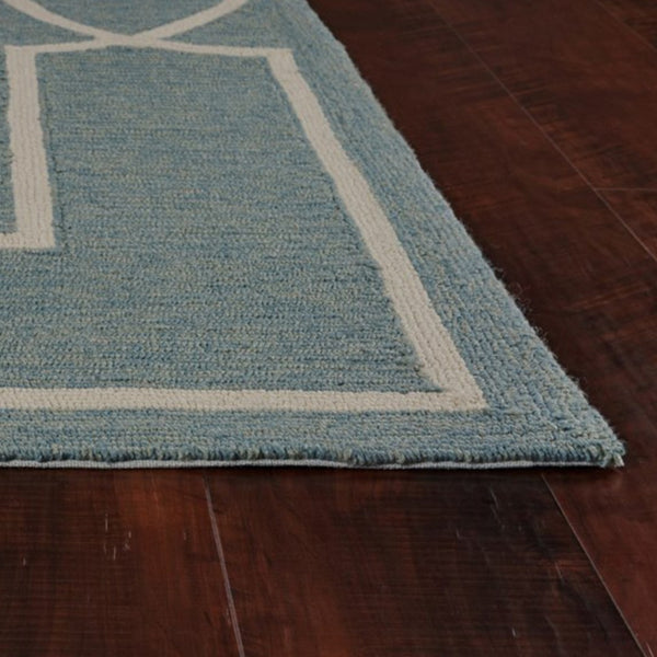 HomeRoots 7' Blue and Ivory Geometric Hand Hooked Area Rug - Modern Artistry for Stylish Spaces and Durability 7' X 7' 354110