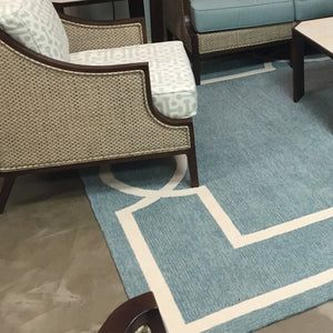 HomeRoots 7' Blue and Ivory Geometric Hand Hooked Area Rug - Modern Artistry for Stylish Spaces and Durability 7' X 7' 354110