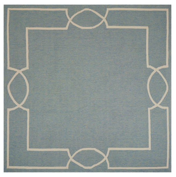HomeRoots 7' Blue and Ivory Geometric Hand Hooked Area Rug - Modern Artistry for Stylish Spaces and Durability 7' X 7' 354110