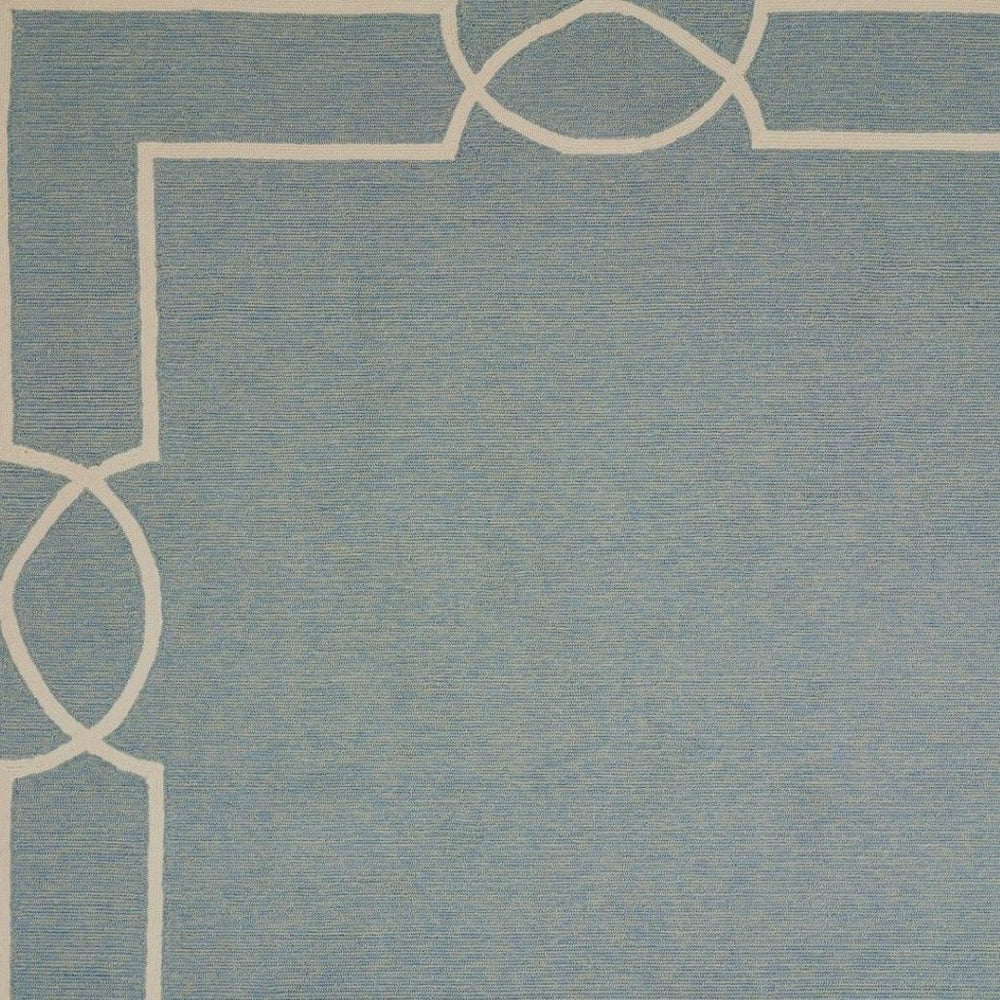 HomeRoots 7' Blue and Ivory Geometric Hand Hooked Area Rug - Modern Artistry for Stylish Spaces and Durability 7' X 7' 354110