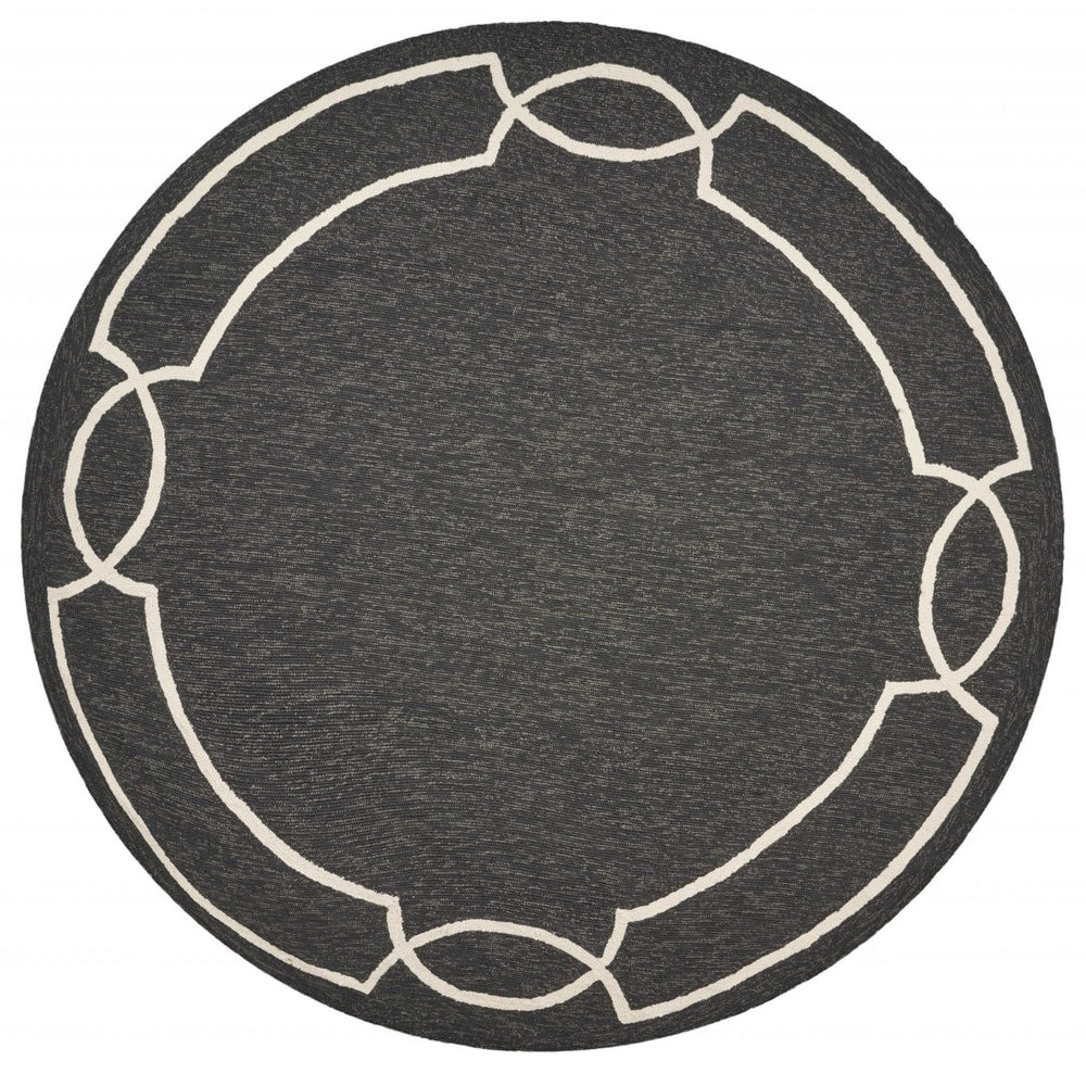 HomeRoots 7' Onyx and Ivory Geometric Handmade Area Rug for Indoor and Outdoor Spaces, Durable Design 7' Round Round 354111