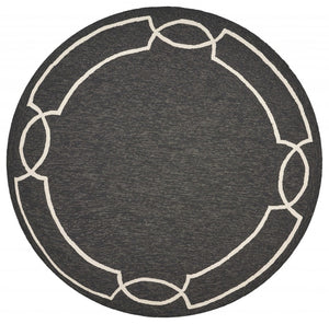 HomeRoots 7' Onyx and Ivory Geometric Handmade Area Rug for Indoor and Outdoor Spaces, Durable Design 7' Round Round 354111