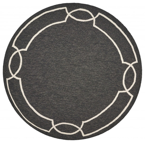 HomeRoots 7' Onyx and Ivory Geometric Handmade Area Rug for Indoor and Outdoor Spaces, Durable Design 7' Round Round 354111