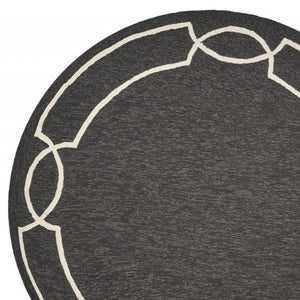 HomeRoots 7' Onyx and Ivory Geometric Handmade Area Rug for Indoor and Outdoor Spaces, Durable Design 7' Round Round 354111