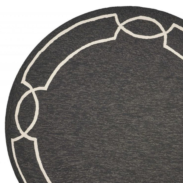HomeRoots 7' Onyx and Ivory Geometric Handmade Area Rug for Indoor and Outdoor Spaces, Durable Design 7' Round Round 354111