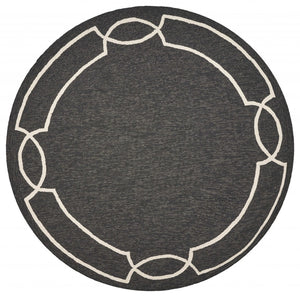 HomeRoots 7' Onyx and Ivory Geometric Handmade Area Rug for Indoor and Outdoor Spaces, Durable Design 7' Round Round 354111