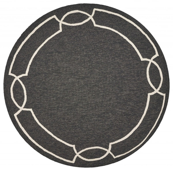 HomeRoots 7' Onyx and Ivory Geometric Handmade Area Rug for Indoor and Outdoor Spaces, Durable Design 7' Round Round 354111