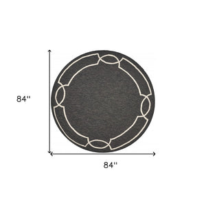 HomeRoots 7' Onyx and Ivory Geometric Handmade Area Rug for Indoor and Outdoor Spaces, Durable Design 7' Round Round 354111
