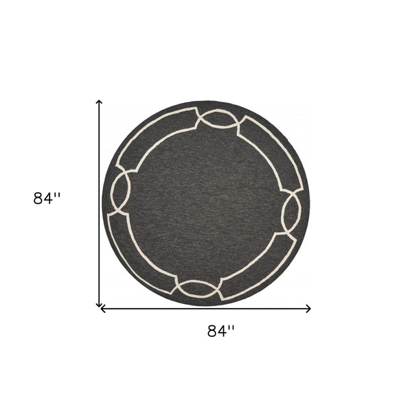 HomeRoots 7' Onyx and Ivory Geometric Handmade Area Rug for Indoor and Outdoor Spaces, Durable Design 7' Round Round 354111