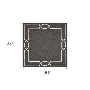 HomeRoots 7' Handmade Geometric Area Rug - Durable Onyx and White Design for Indoor/Outdoor Spaces Black 354112
