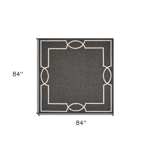 HomeRoots 7' Handmade Geometric Area Rug - Durable Onyx and White Design for Indoor/Outdoor Spaces Black 354112