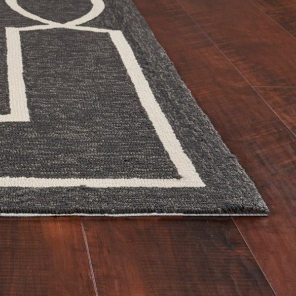 HomeRoots 7' Handmade Geometric Area Rug - Durable Onyx and White Design for Indoor/Outdoor Spaces Black 354112