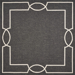HomeRoots 7' Handmade Geometric Area Rug - Durable Onyx and White Design for Indoor/Outdoor Spaces Black 354112