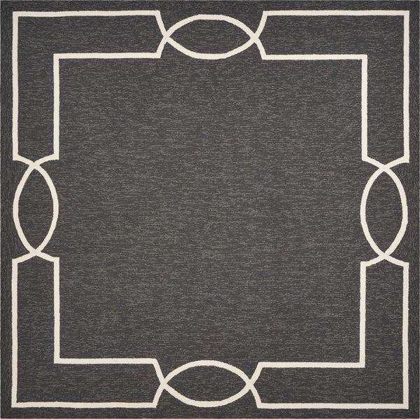 HomeRoots 7' Handmade Geometric Area Rug - Durable Onyx and White Design for Indoor/Outdoor Spaces Black 354112