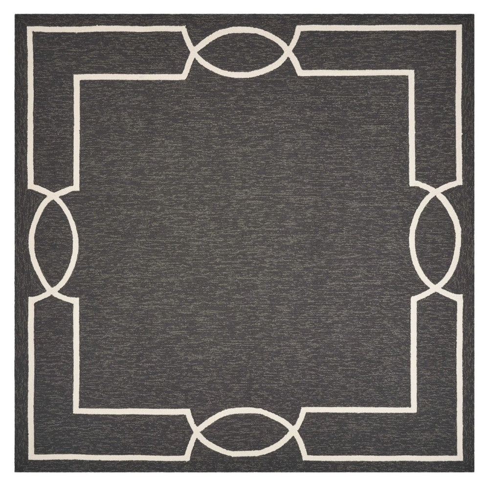 HomeRoots 7' Handmade Geometric Area Rug - Durable Onyx and White Design for Indoor/Outdoor Spaces Black 354112