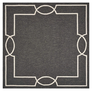 HomeRoots 7' Handmade Geometric Area Rug - Durable Onyx and White Design for Indoor/Outdoor Spaces Black 354112